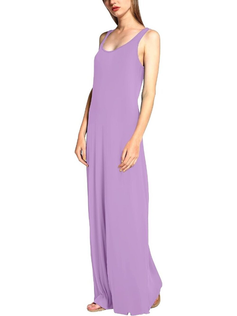 Women's Lavendar Scoop Neck Sleeveless Summer Beach Tank Casual Maxi Dress - Picture 4 of 5
